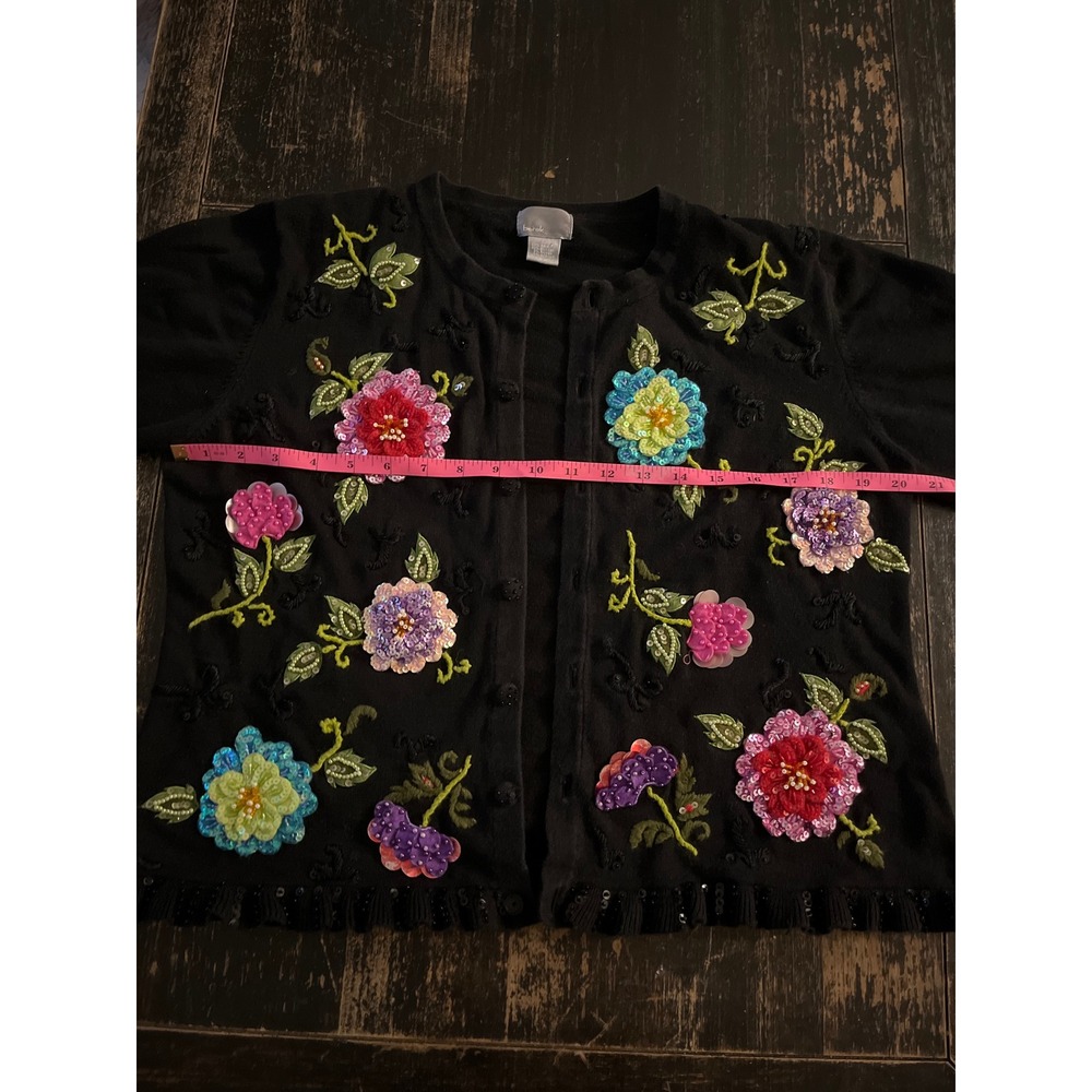 Vintage Berek Black Beaded Sequined Floral Cardigan Sweater Large grandmacore - Picture 5 of 8